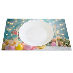 Lofaris Easter Set of 4 Placemats Religious Wooden Cross Blue Bokeh Flowers Eggs Dining Table Mats