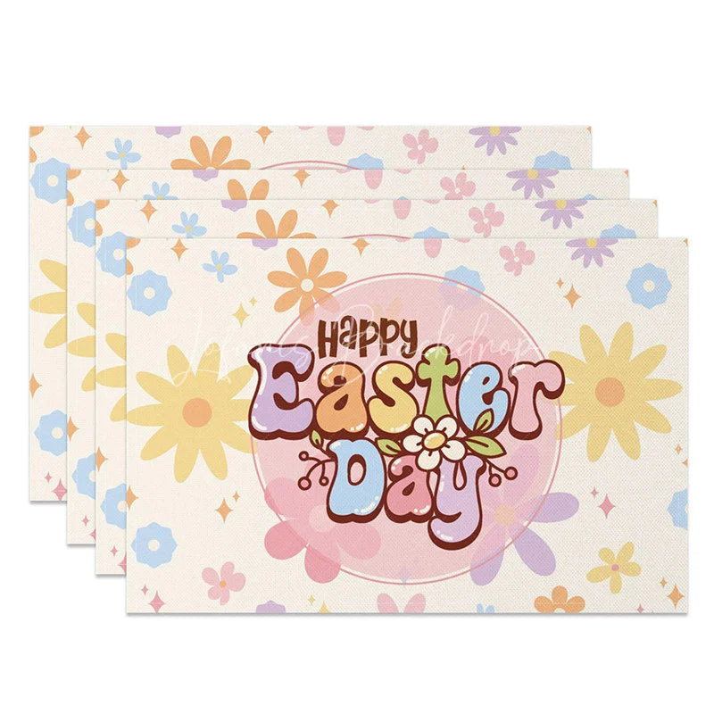 Lofaris Easter Set of 4 Placemats Retro Flower Happy Day Groovy Daisy Pastel Dining Table Mats