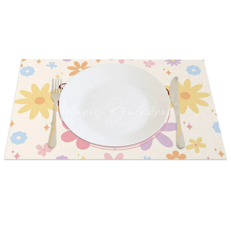 Lofaris Easter Set of 4 Placemats Retro Flower Happy Day Groovy Daisy Pastel Dining Table Mats