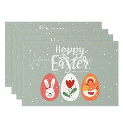 Lofaris Easter Set of 4 Placemats Sage Green Happy Cute Chicken Bunny Eggs Dining Table Mats