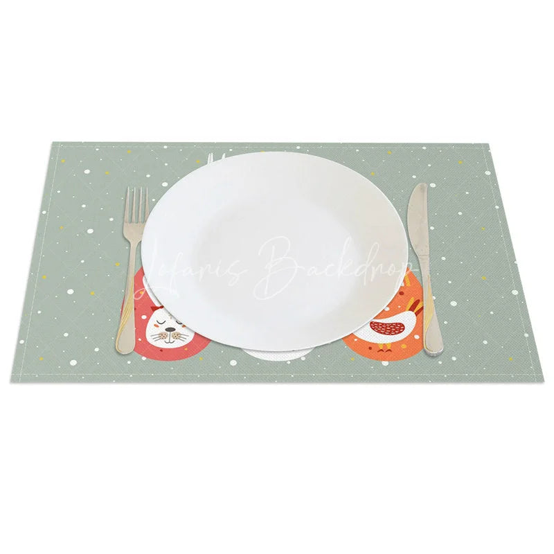Lofaris Easter Set of 4 Placemats Sage Green Happy Cute Chicken Bunny Eggs Dining Table Mats