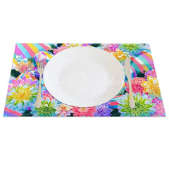 Lofaris Easter Set of 4 Placemats Vibrant Colorful Flowers Bunny Rainbow Striped Eggs Spring Dining Table Mats