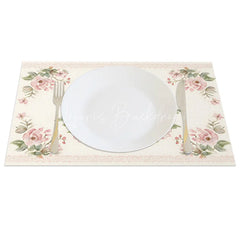 Lofaris Easter Set of 4 Placemats Vintage Pink Rose Border Brown Bunny Classic Dining Table Mats