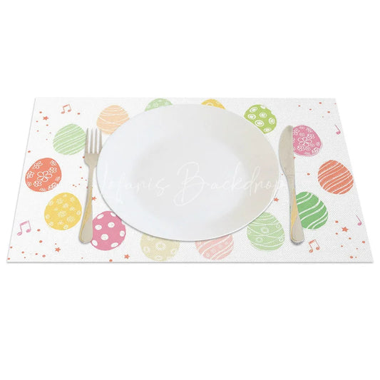 Lofaris Easter Set of 4 Placemats Vintage Sketch Rabbit Colorful Doodles Eggs Music Notes Dining Table Mats