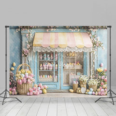 Lofaris Easter Shop Front Combo Set Backdrop Spring Pastel Eggs Flower Store Wood Floor Photography Prop