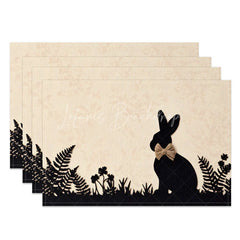 Lofaris Easter Silhouette Rabbit Set of 4 Placemats Beige Texture Black Fern Bunny Table Mats for Spring