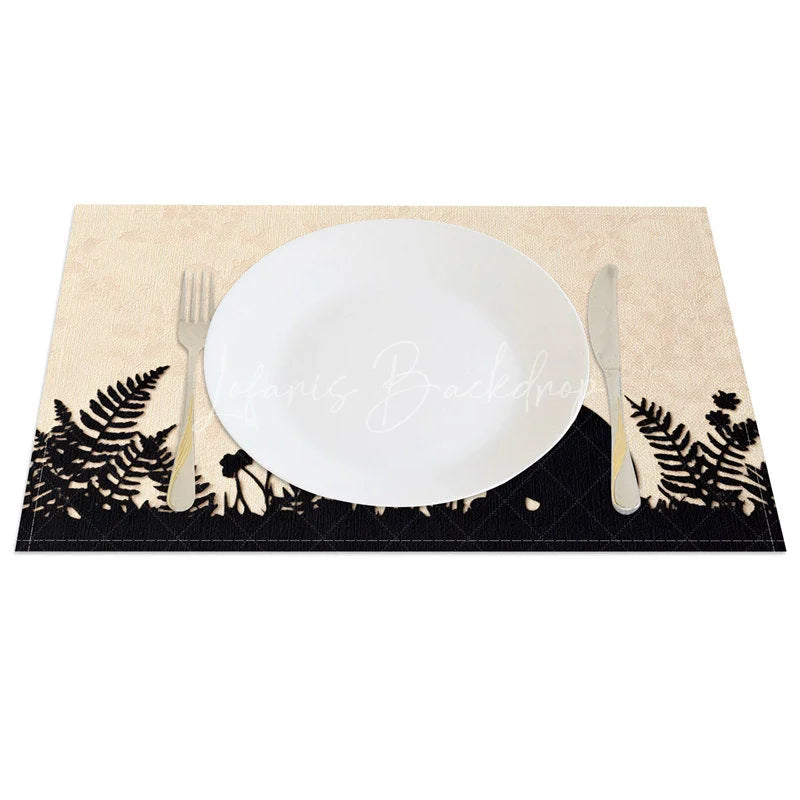 Lofaris Easter Silhouette Rabbit Set of 4 Placemats Beige Texture Black Fern Bunny Table Mats for Spring