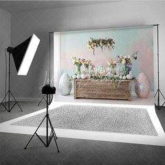 Lofaris Easter Spring Floral Table Setting Backdrop Glitter Eggs and Fresh Flowers Party Decoration