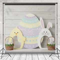 Lofaris Easter Wood Backdrop Bunny Chick Egg Cutouts Background Spring Rustic Floor Kids Portrait Photography Studio Prop