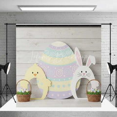 Lofaris Easter Wood Backdrop Bunny Chick Egg Cutouts Background Spring Rustic Floor Kids Portrait Photography Studio Prop