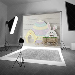Lofaris Easter Wooden Wagon Backdrop Spring Bunny Chick Background Rustic Egg Cart Kids Birthday Party Photography Prop