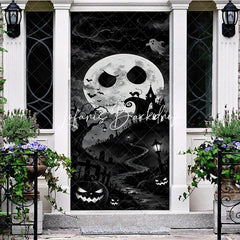 Lofaris Eerie Black and White Spooky Moon Haunted House Halloween Door Cover Graveyard Jack-o’-Lanterns Decor