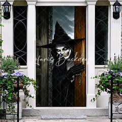 Lofaris Eerie Creepy Witch with Glowing Yellow Eyes and Spooky Smile Halloween Door Cover Dark Party Decor