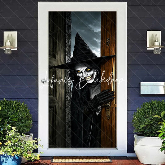 Lofaris Eerie Creepy Witch with Glowing Yellow Eyes and Spooky Smile Halloween Door Cover Dark Party Decor