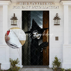 Lofaris Eerie Creepy Witch with Glowing Yellow Eyes and Spooky Smile Halloween Door Cover Dark Party Decor