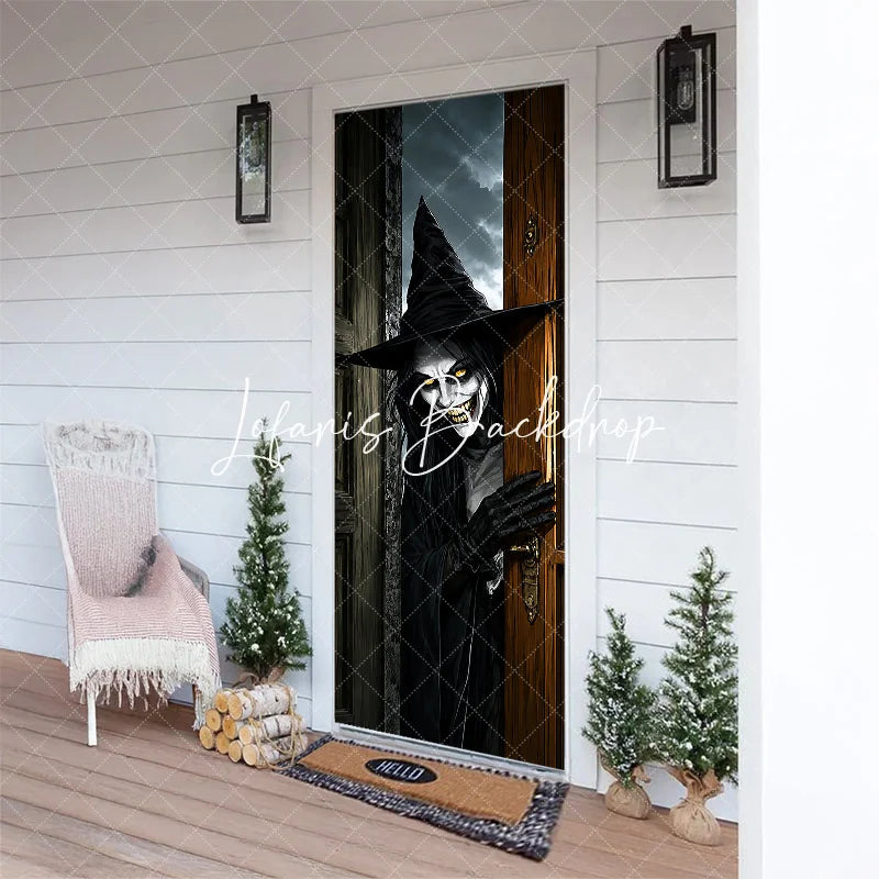 Lofaris Eerie Creepy Witch with Glowing Yellow Eyes and Spooky Smile Halloween Door Cover Dark Party Decor