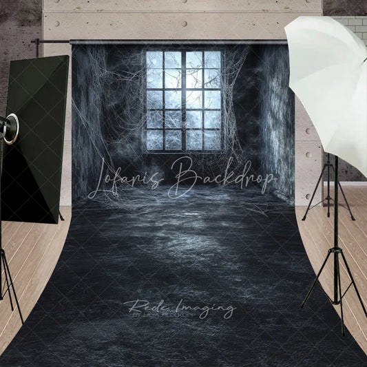 Lofaris Eerie Dark Haunted Room Window with Cobwebs Sweep Backdrop Mysterious Old House Photography Prop