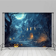 Lofaris Eerie Haunted Castle Full Moon Halloween Holiday Backdrop Spooky Jack-o-Lanterns and Dark Trees Decor