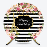 Lofaris Eiffel Tower Floral Stripe Round Birthday Backdrop