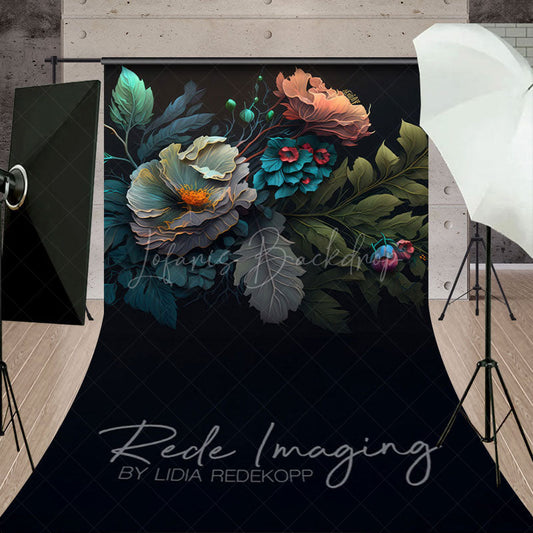 Lofaris Eleagnt Teal Abstract Spring Floral Sweep Backdrop