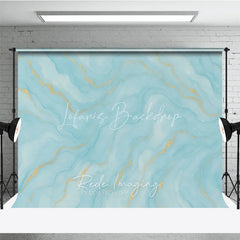 Lofaris Elegant Abstract Light Blue and Gold Watercolor Photography Backdrop Serene Fluid Marble Texture