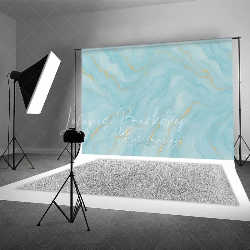 Lofaris Elegant Abstract Light Blue and Gold Watercolor Photography Backdrop Serene Fluid Marble Texture