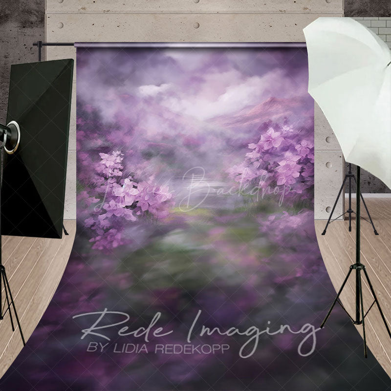 Lofaris Elegant Abstract Purple Florals Sweep Photo Backdrop