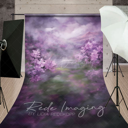 Lofaris Elegant Abstract Purple Florals Sweep Photo Backdrop