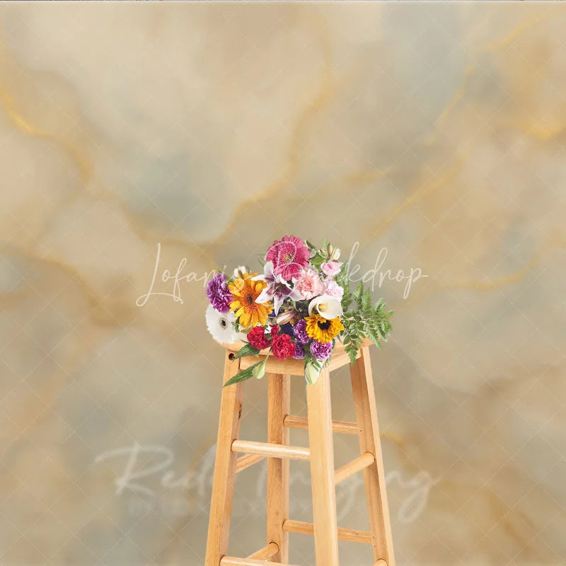 Lofaris Elegant Abstract Textured Photography Backdrop with Gold Veins Beige and Light Blue Marble Style for Portraits
