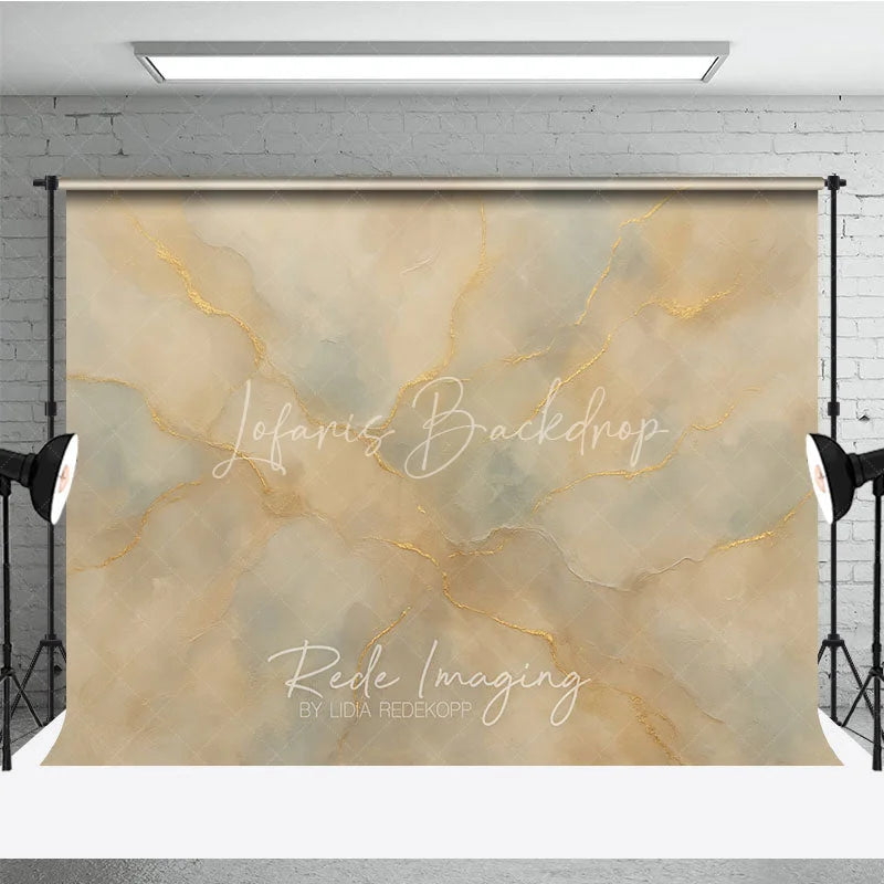 Lofaris Elegant Abstract Textured Photography Backdrop with Gold Veins Beige and Light Blue Marble Style for Portraits