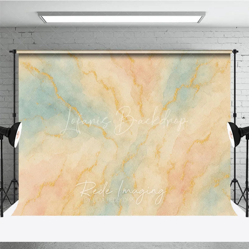 Lofaris Elegant Abstract Watercolor Photography Backdrop with Gold Veins Pastel Blue and Peach Artistic Studio Prop