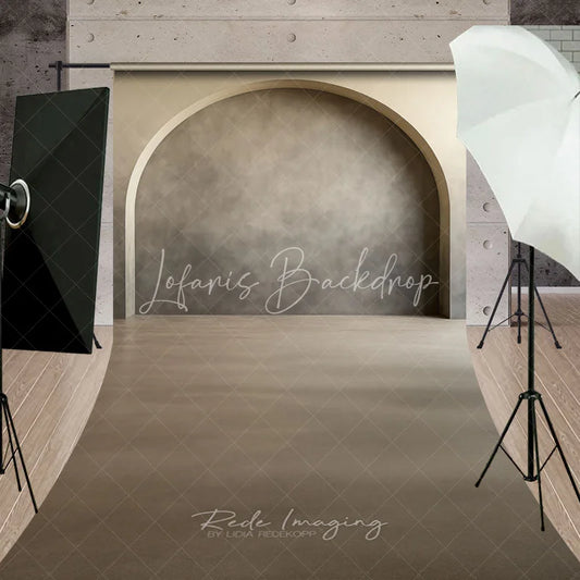 Lofaris Elegant Archway Textured Wall Sweep Backdrop Modern Minimalist Grey and Beige Photography Studio Decor