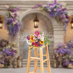 Lofaris Elegant Balcony Photography Backdrop with Purple Wisteria Architectural Columns Wedding Photo Background