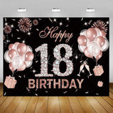 Lofaris Elegant Balloons Glitter Happy 18th Birthday Backdrop Sparkle Diamonds Womens Party Decor
