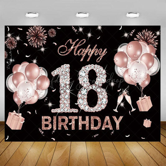 Lofaris Elegant Balloons Glitter Happy 18th Birthday Backdrop Sparkle Diamonds Womens Party Decor