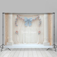 Lofaris Elegant Ballroom Photography Backdrop with White Columns Blue Bow and Floral Princess Themed Wedding Decor