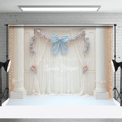 Lofaris Elegant Ballroom Photography Backdrop with White Columns Blue Bow and Floral Princess Themed Wedding Decor