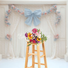 Lofaris Elegant Ballroom Photography Backdrop with White Columns Blue Bow and Floral Princess Themed Wedding Decor