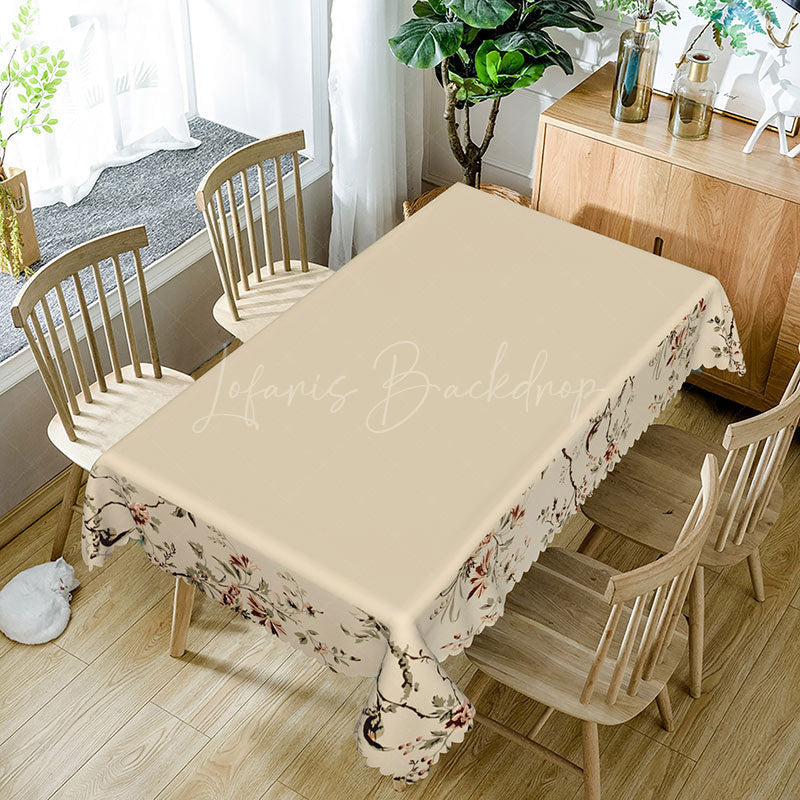 Lofaris Elegant Beige Pale Pink Green Flowers Tablecloth