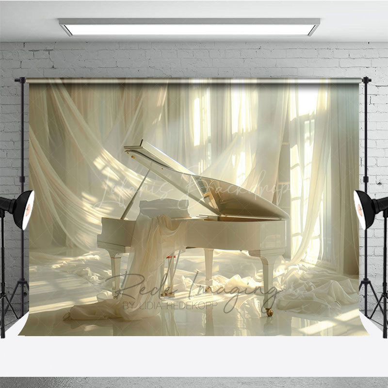 Lofaris Elegant Beige Piano Soft Curtain Maternity Backdrop