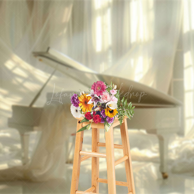 Lofaris Elegant Beige Piano Soft Curtain Maternity Backdrop
