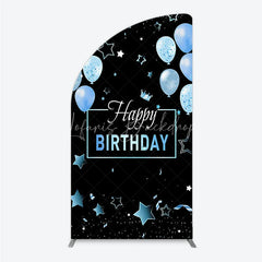 Lofaris Elegant Black and Blue Happy Birthday Half Moon Arch Backdrop Kit Festive Balloons Stars Crown Party Decor