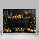 Lofaris Elegant Black and Gold Christmas Fireplace Combo Set Backdrop for Holiday Minis Professional Studio Decor