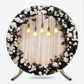 Lofaris Elegant Black and Gold Floral Round Backdrop Wedding or Anniversary Party Romantic Moody Botanical Photo Prop