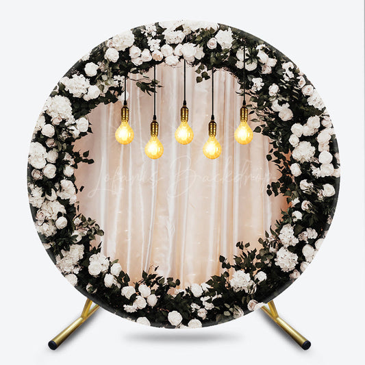 Lofaris Elegant Black and Gold Floral Round Backdrop Wedding or Anniversary Party Romantic Moody Botanical Photo Prop