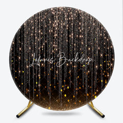 Lofaris Elegant Black and Gold Glitter String Lights Round Backdrop Sparkling Bokeh for Festive Party Celebration Decor