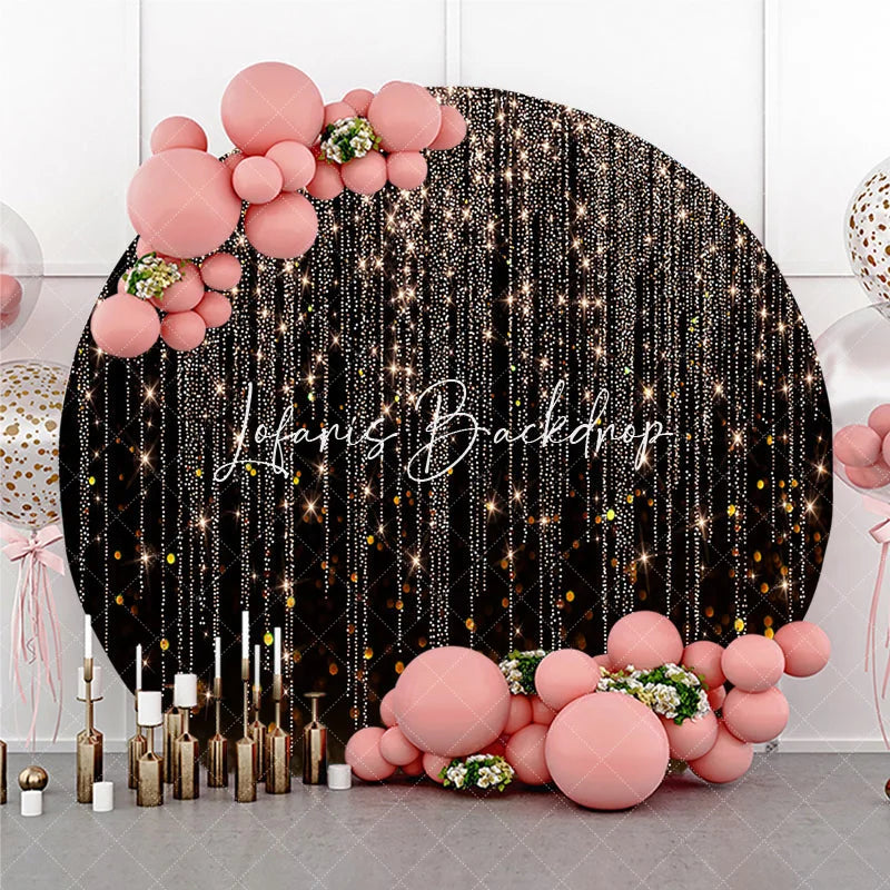 Lofaris Elegant Black and Gold Glitter String Lights Round Backdrop Sparkling Bokeh for Festive Party Celebration Decor
