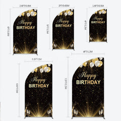 Lofaris Elegant Black and Gold Happy Birthday Half Moon Arch Backdrop Festive Balloons Confetti Champagne Decor