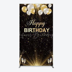 Lofaris Elegant Black and Gold Happy Birthday Rectangle Backdrop Festive Balloons Confetti Champagne Decor