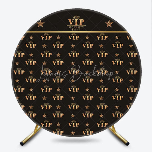 Lofaris Elegant Black and Gold VIP Red Carpet Event Round Backdrop with Stars for Exclusive Party Decor Photo Booth